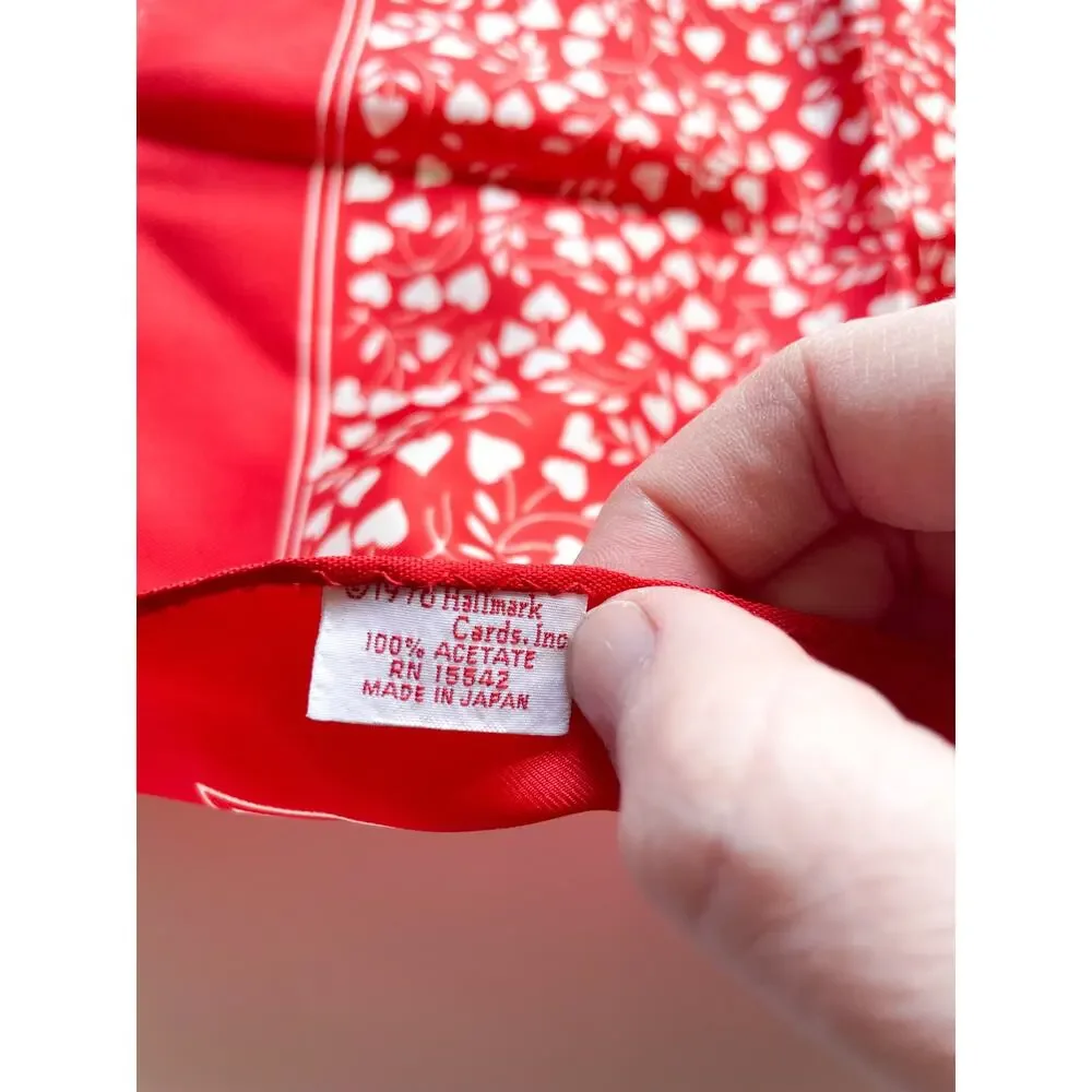 Vintage 1976 Hallmark 'Mary Ann' Red and White Hearts Square Scarf